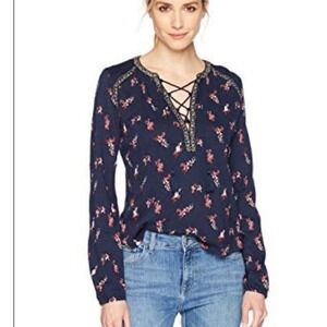 Lucky Brand Ditsy Peasant‎ Top Lace-Up Peasant Top boho-style lightweight M